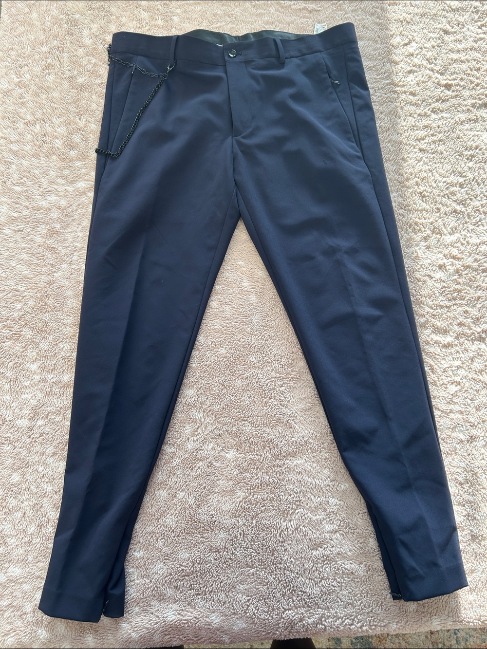 Zara Men's Dark Navy Dress Pants with Chain Detail
